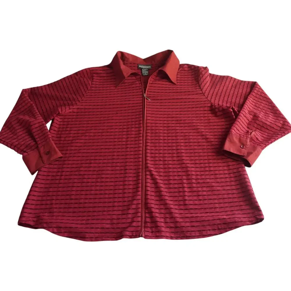 Notations Red Sheer Textured Zip Jacket Top 1X Officecore